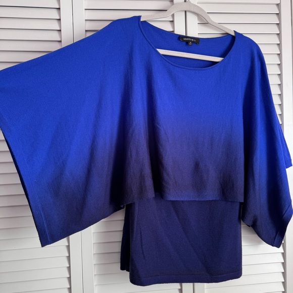 Lafayette 148 Wool Layered Blue Ombre Knit Top Sweater Boat Neck Size Medium - Picture 2 of 7